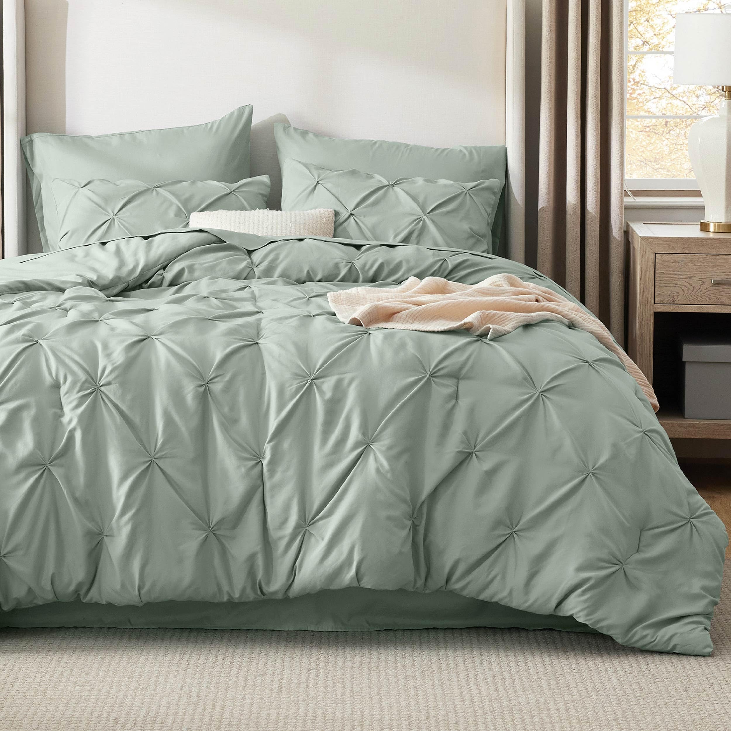 Bedsure comforter front view in sage green showing cozy bedding finish