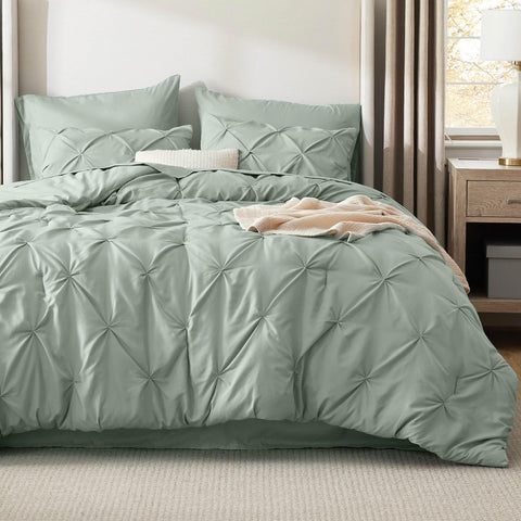 Bedsure comforter front view in sage green showing cozy bedding finish