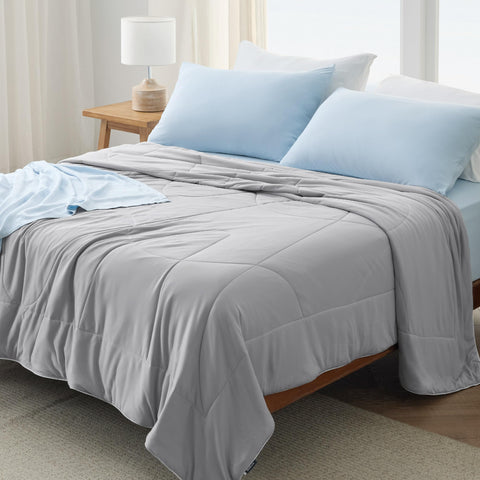Bedsure comforter front view showing queen size and modern gray for cooler sleep