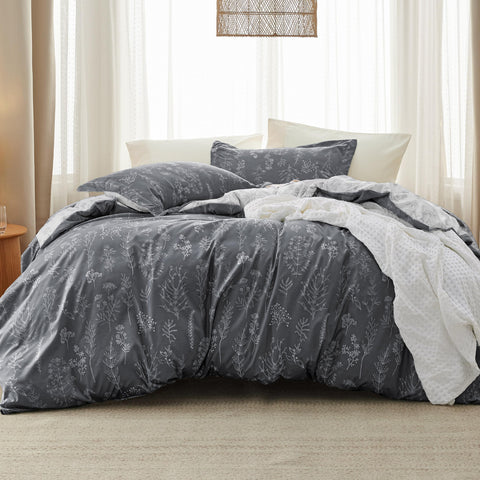 Bedsure comforter front view showing botanical print and inviting texture