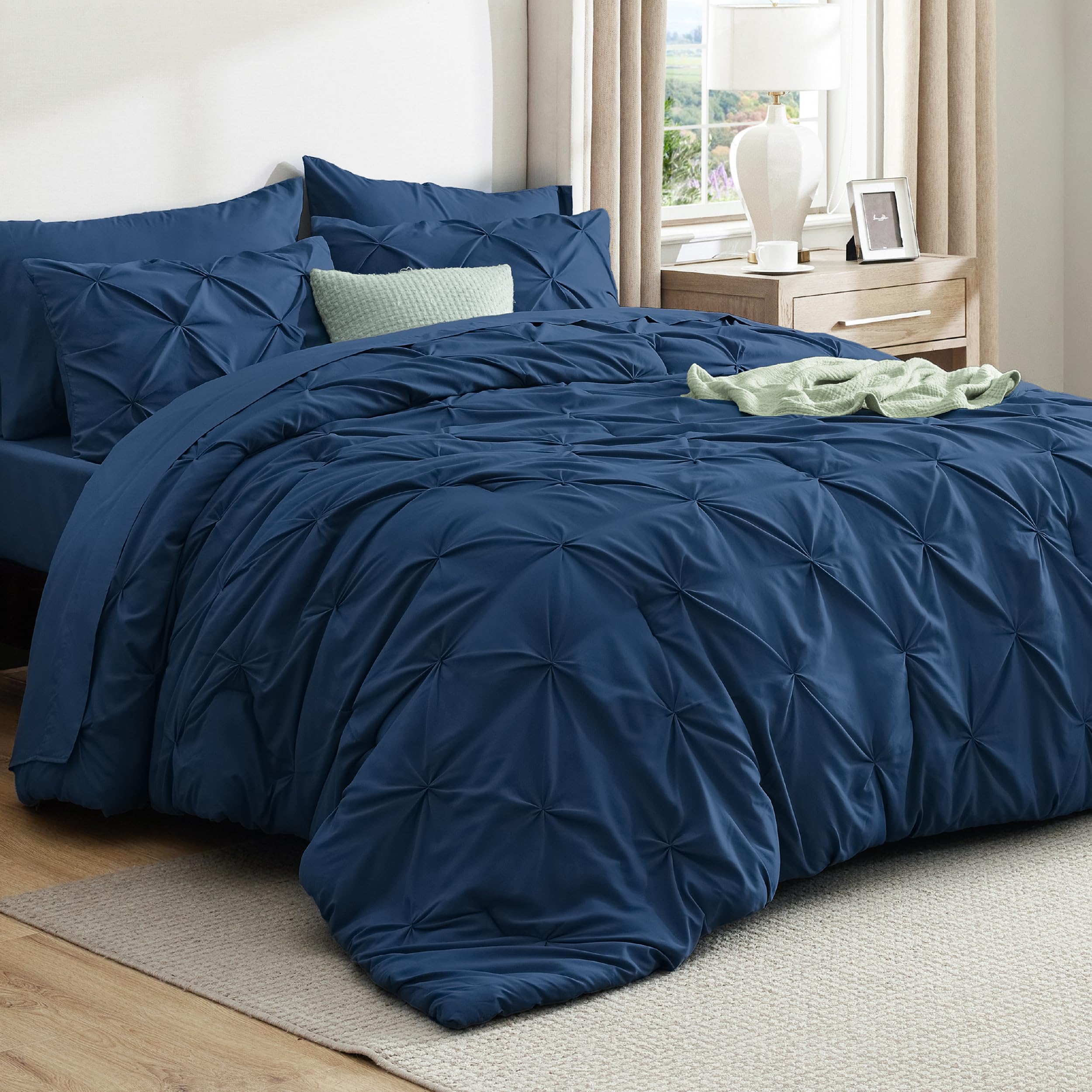Bedsure comforter front view showing navy blue color and polished finish for a refined bedroom