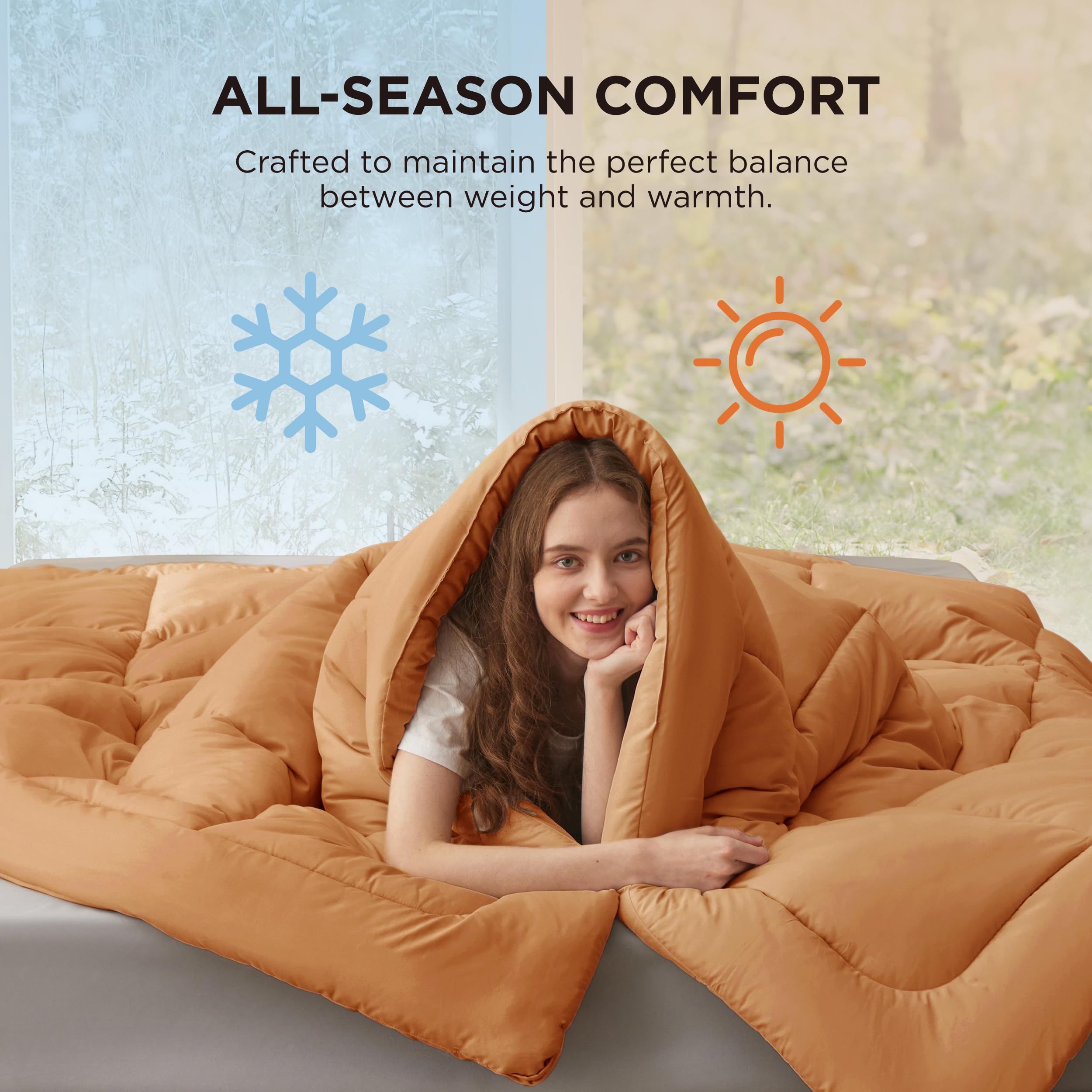 Bedsure comforter styled on a bedroom bed showing cozy, layered look and inviting warmth