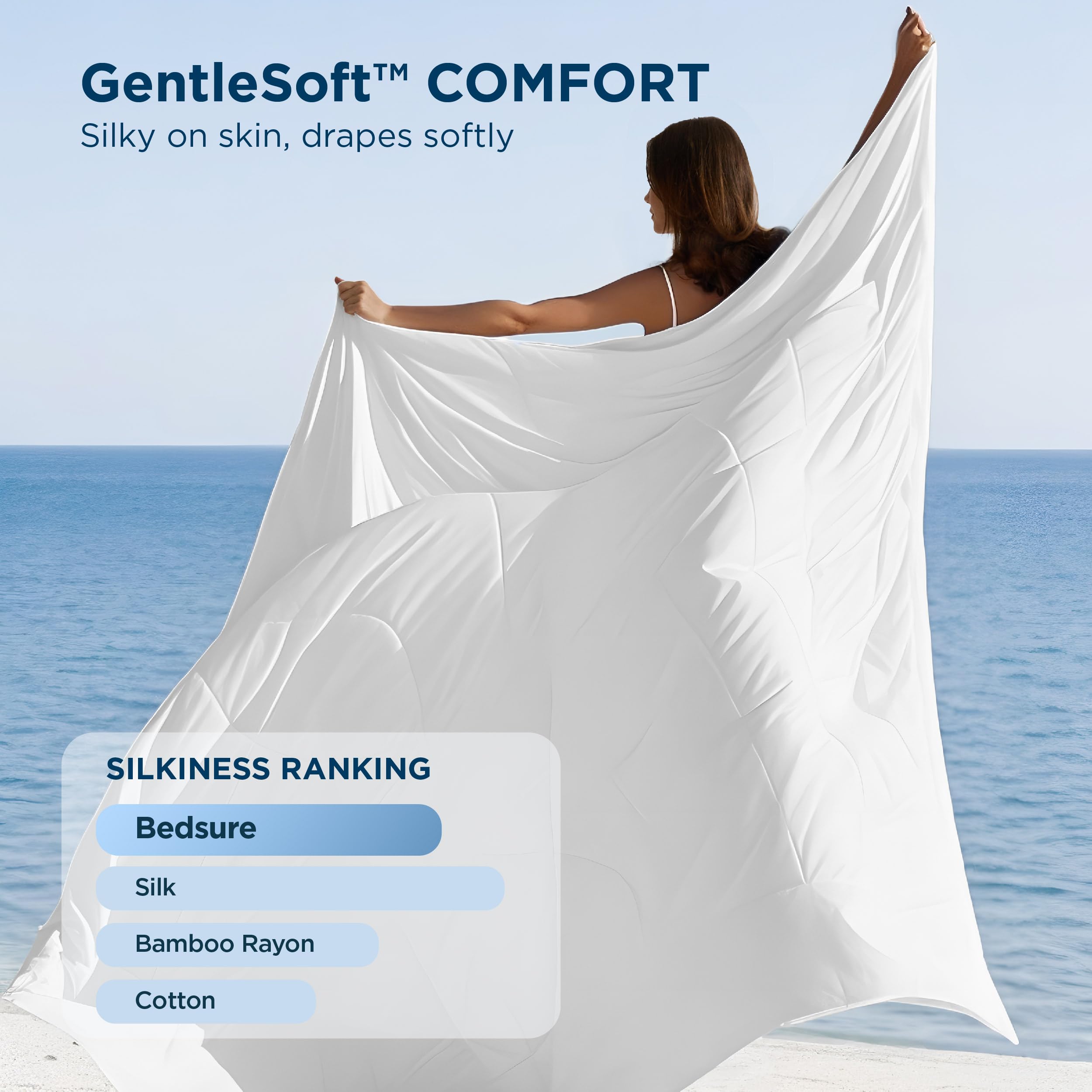 Bedsure comforter on a made bed illustrating lightweight, comfortable sleep setting