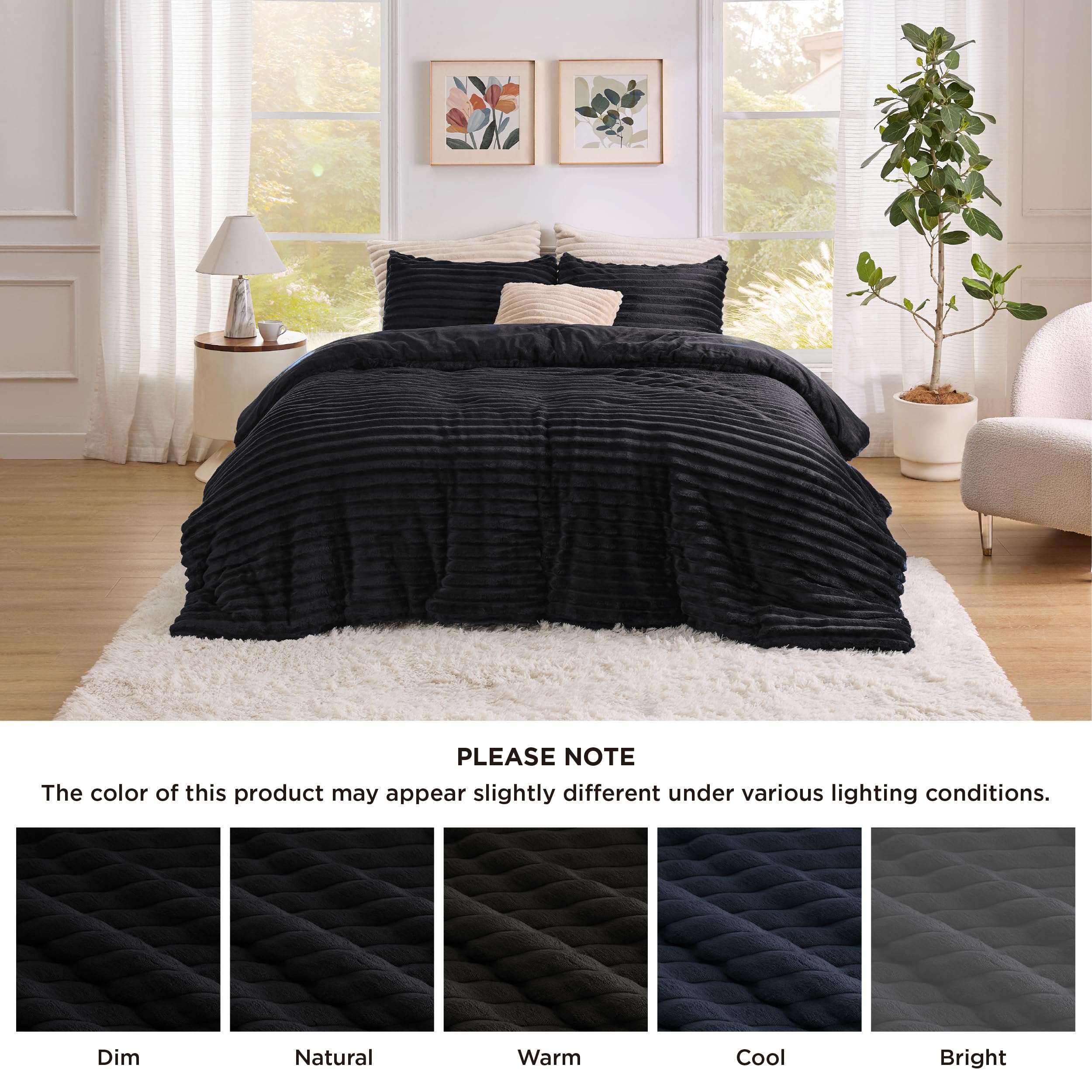 Bedsure hands compressing comforter to show loft and lightweight warmth