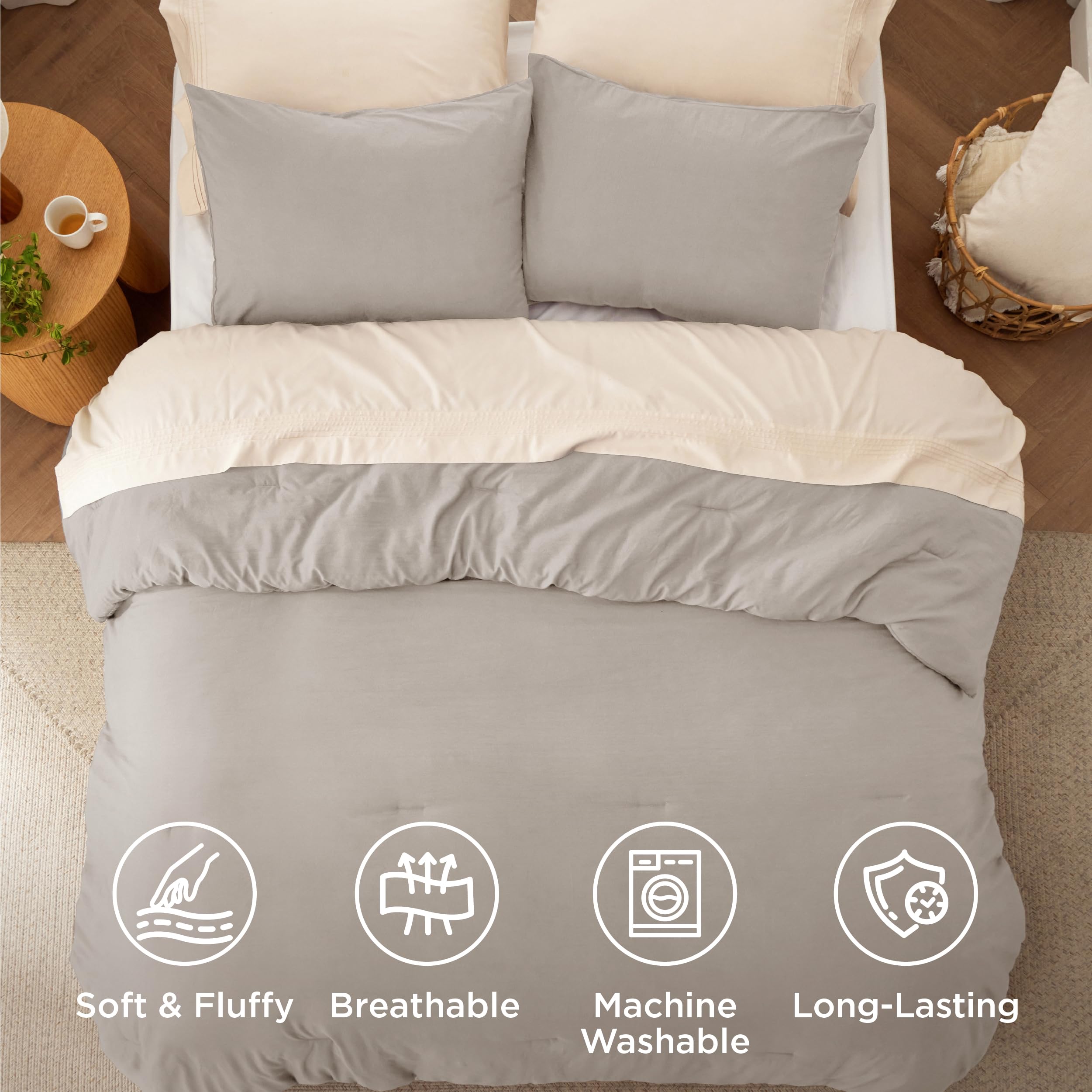Bedsure comforter in room styling creating a cozy, refreshed bedroom look