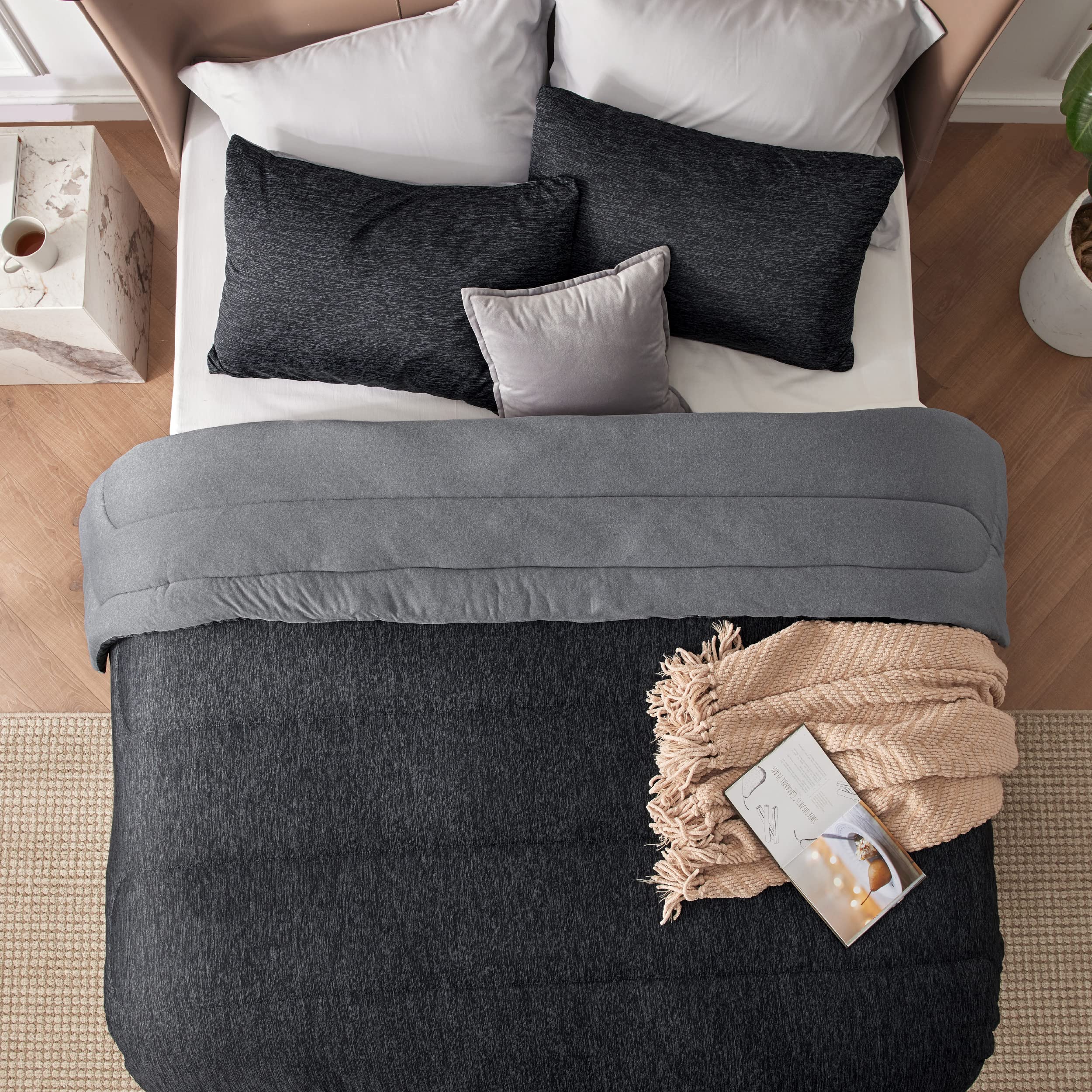 Bedsure comforter in use on a styled bedroom for comfortable, modern look