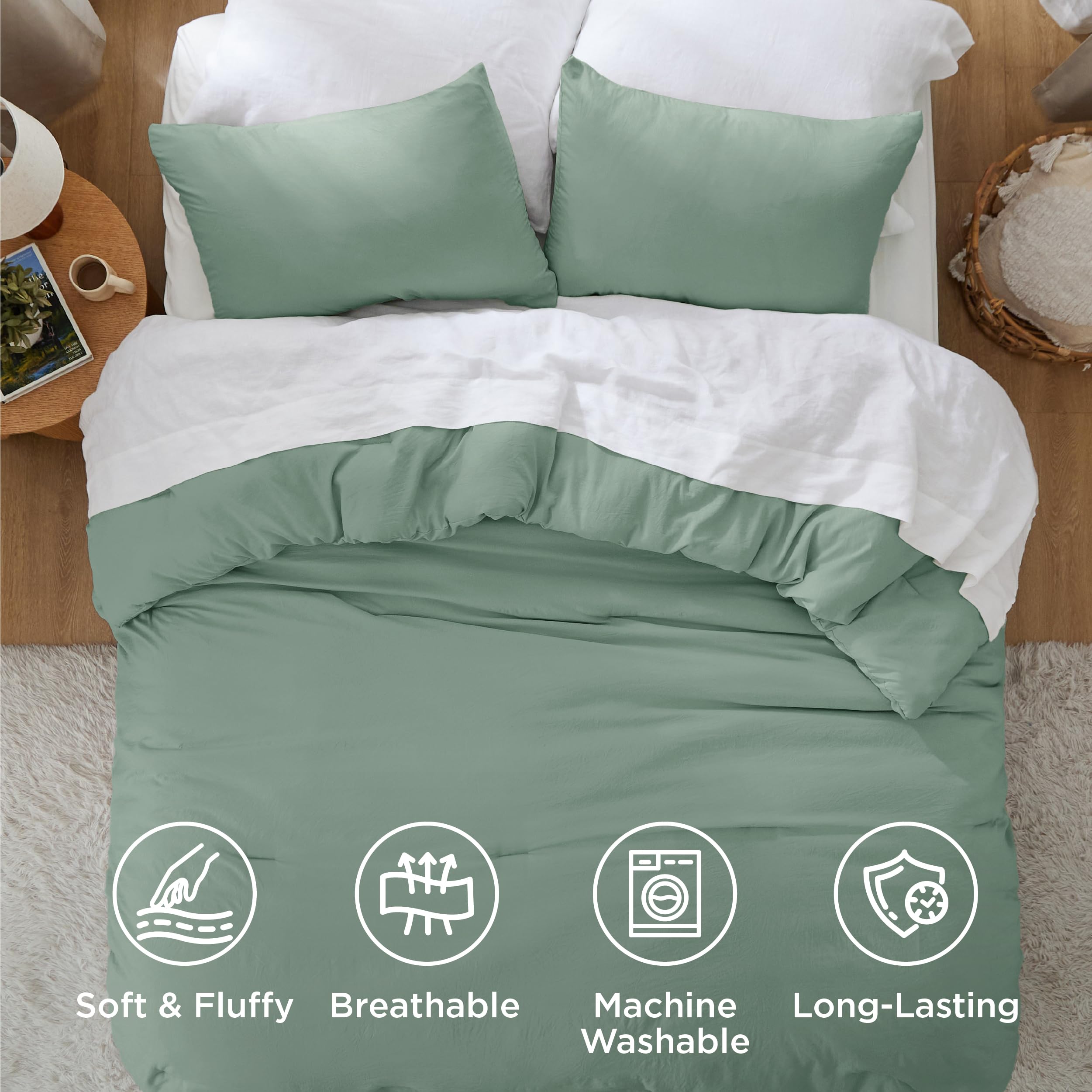 Bedsure comforter styled on a bedroom demonstrating a cozy modern aesthetic