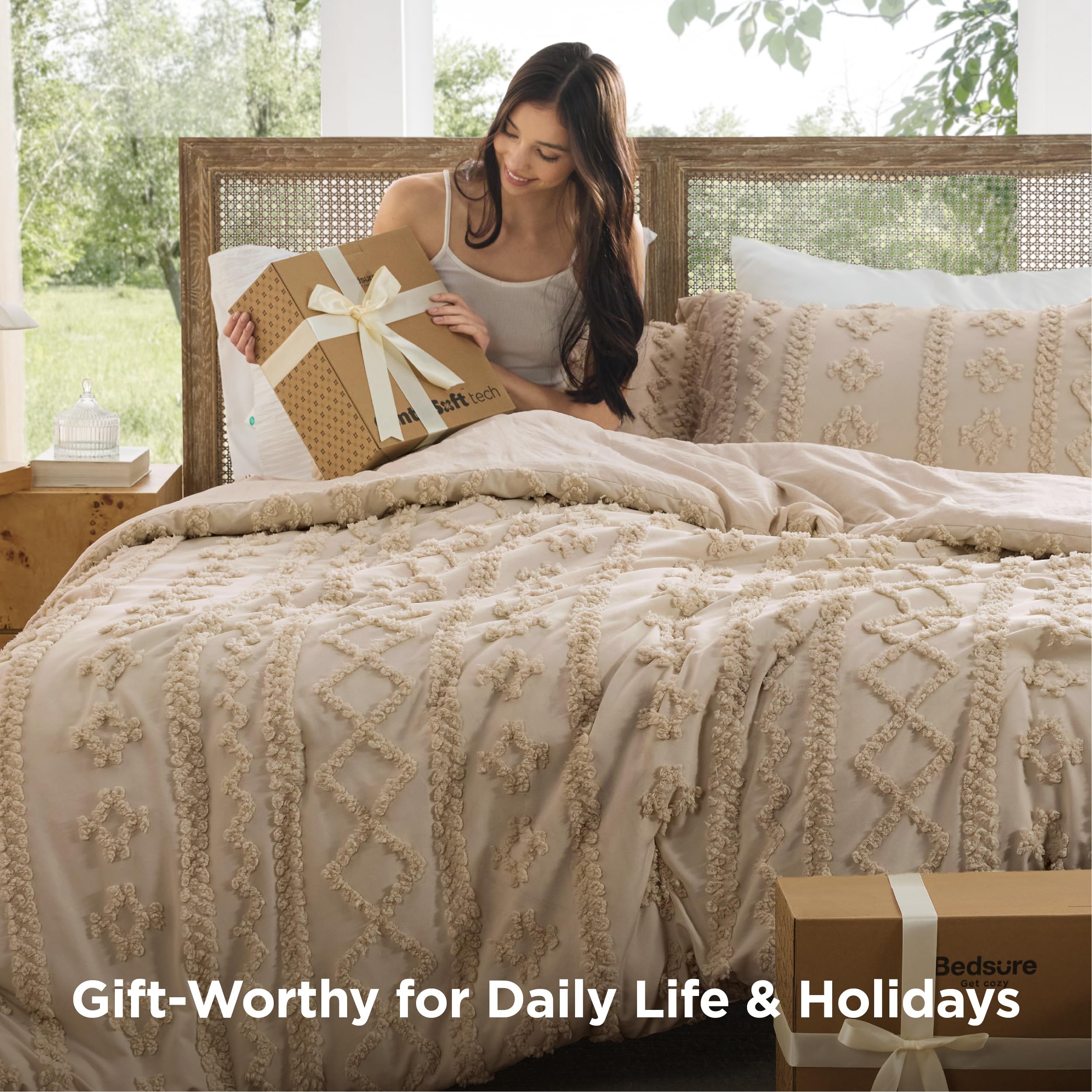 Bedsure comforter on king bed lifestyle shot showing layered warmth