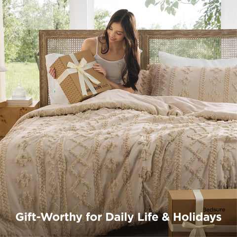 Bedsure comforter on king bed lifestyle shot showing layered warmth
