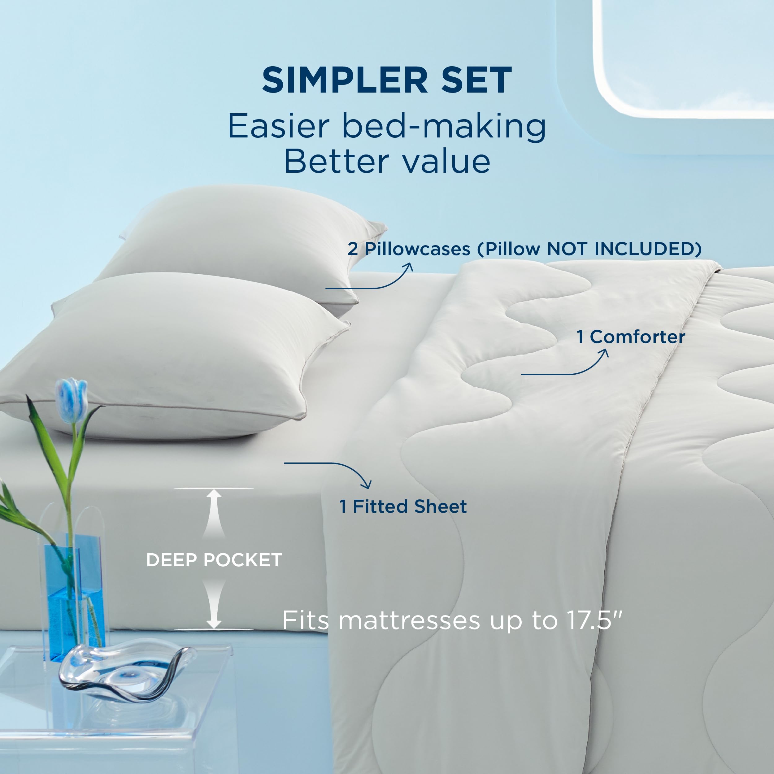 Bedsure comforter on styled bed illustrating lightweight airflow benefit