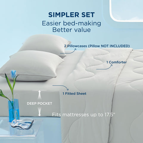 Bedsure comforter on styled bed illustrating lightweight airflow benefit