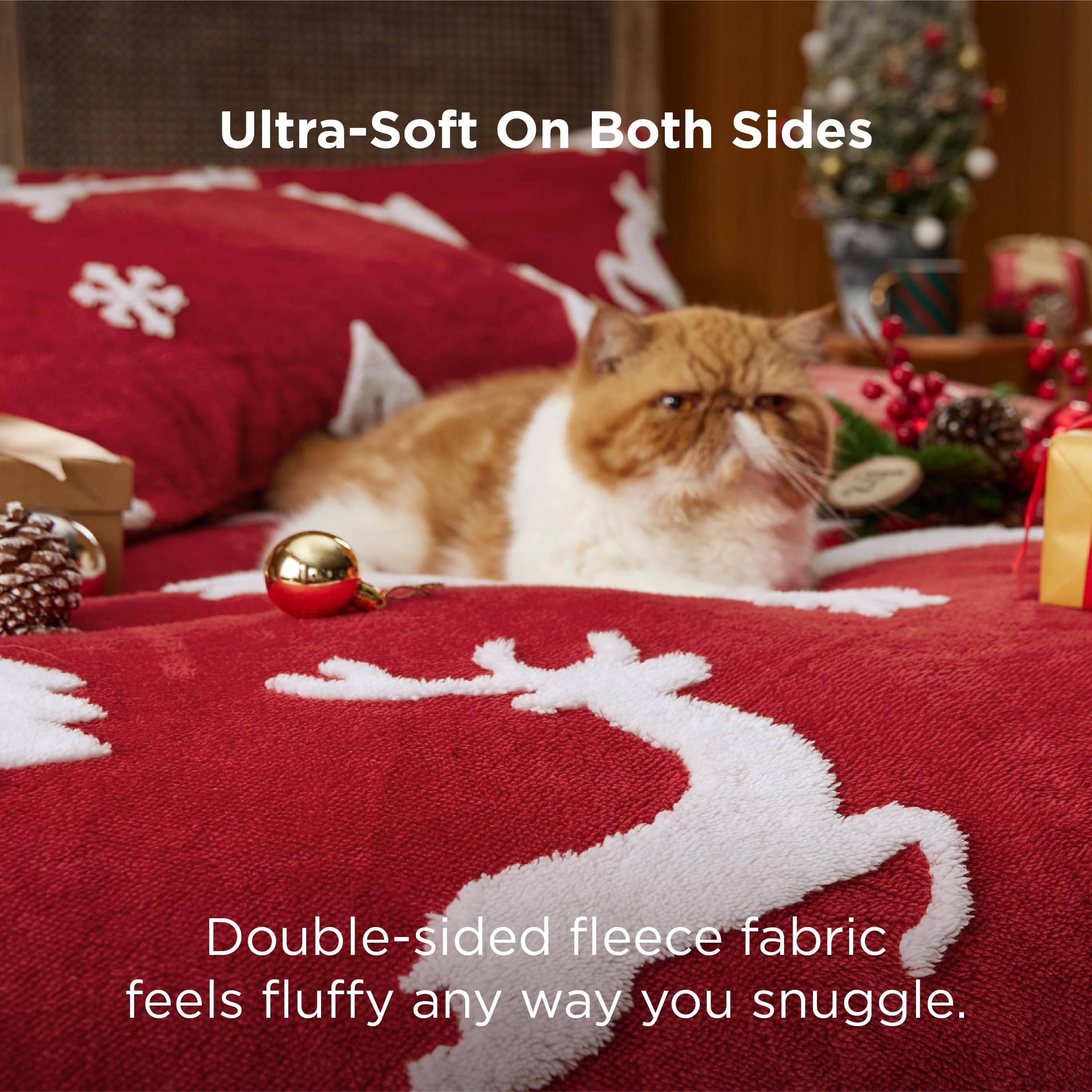Bedsure comforter dressed on queen bed demonstrating inviting holiday styling