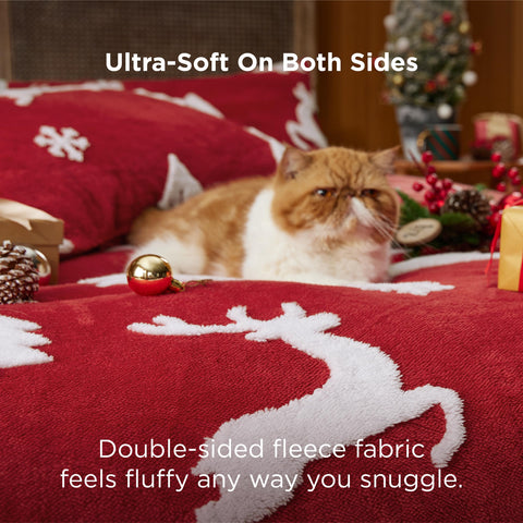 Bedsure comforter dressed on queen bed demonstrating inviting holiday styling