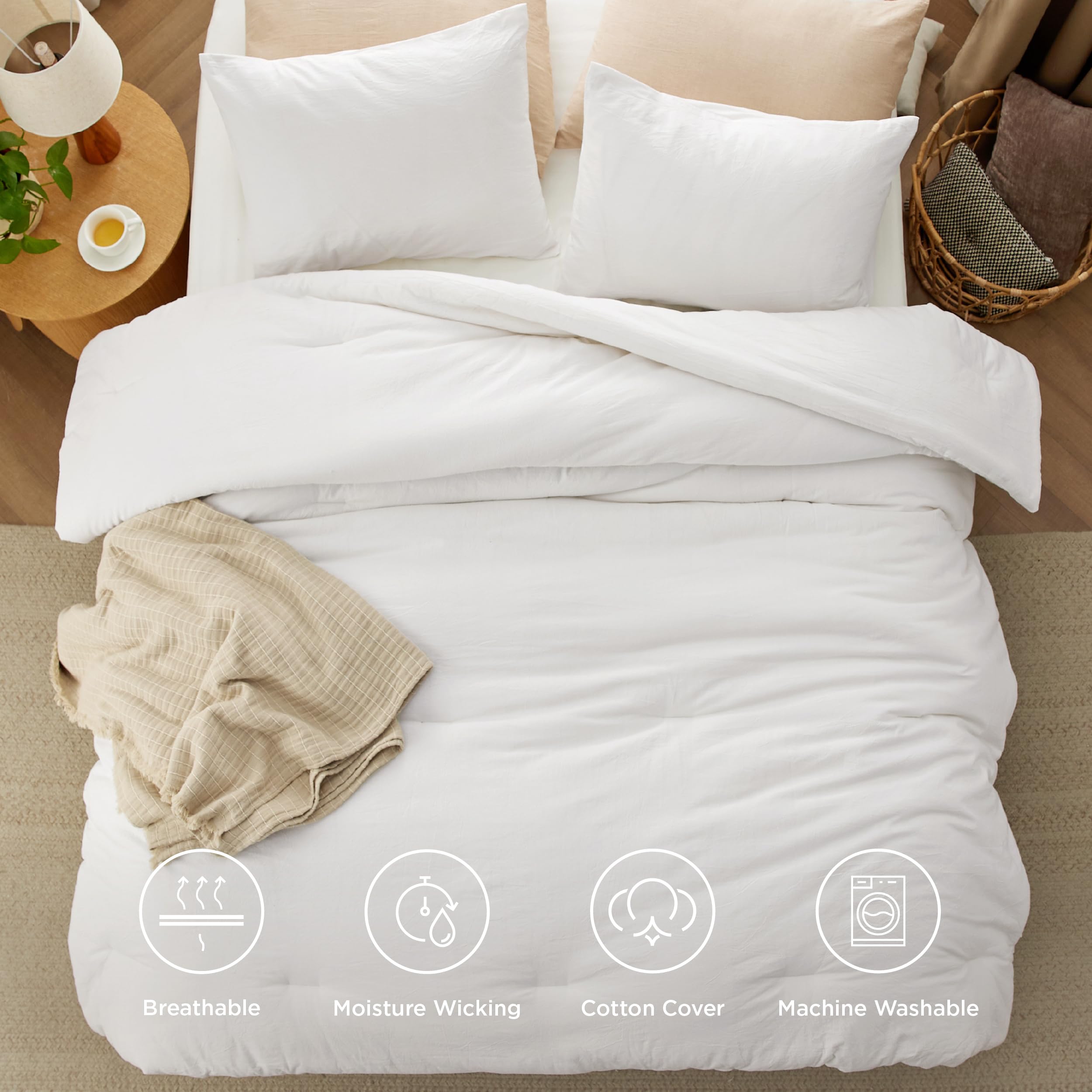 Bedsure comforter on queen bed styled in a modern bedroom for visual scale