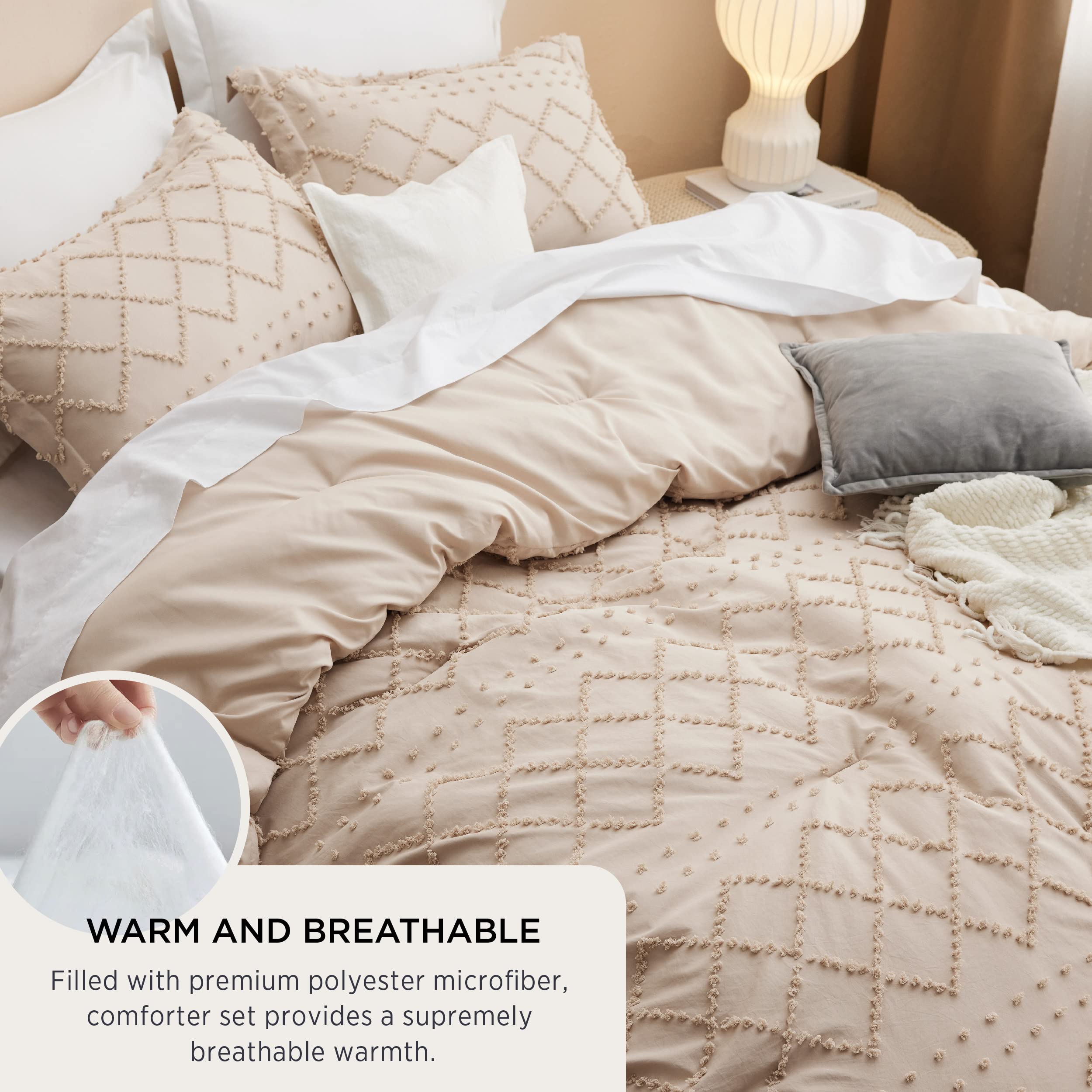 Bedsure comforter on a queen bed demonstrating breathable warmth and cozy appearance