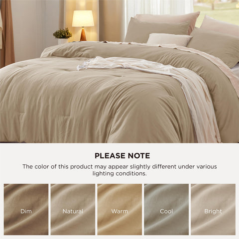 Bedsure pillow shams and folded comforter showing coordinated set and easy setup