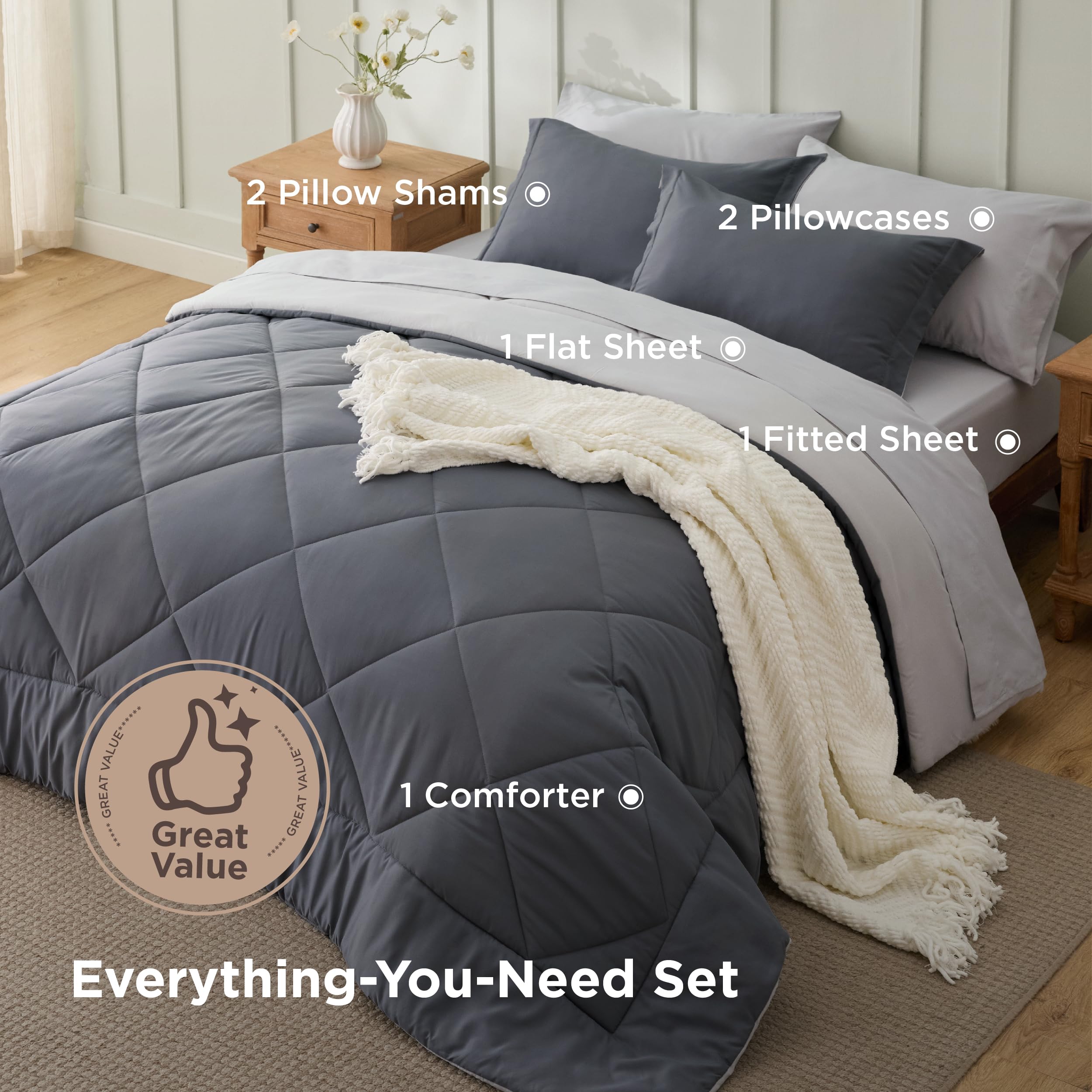 Bedsure reversible comforter flipped to show dark grey and light grey sides