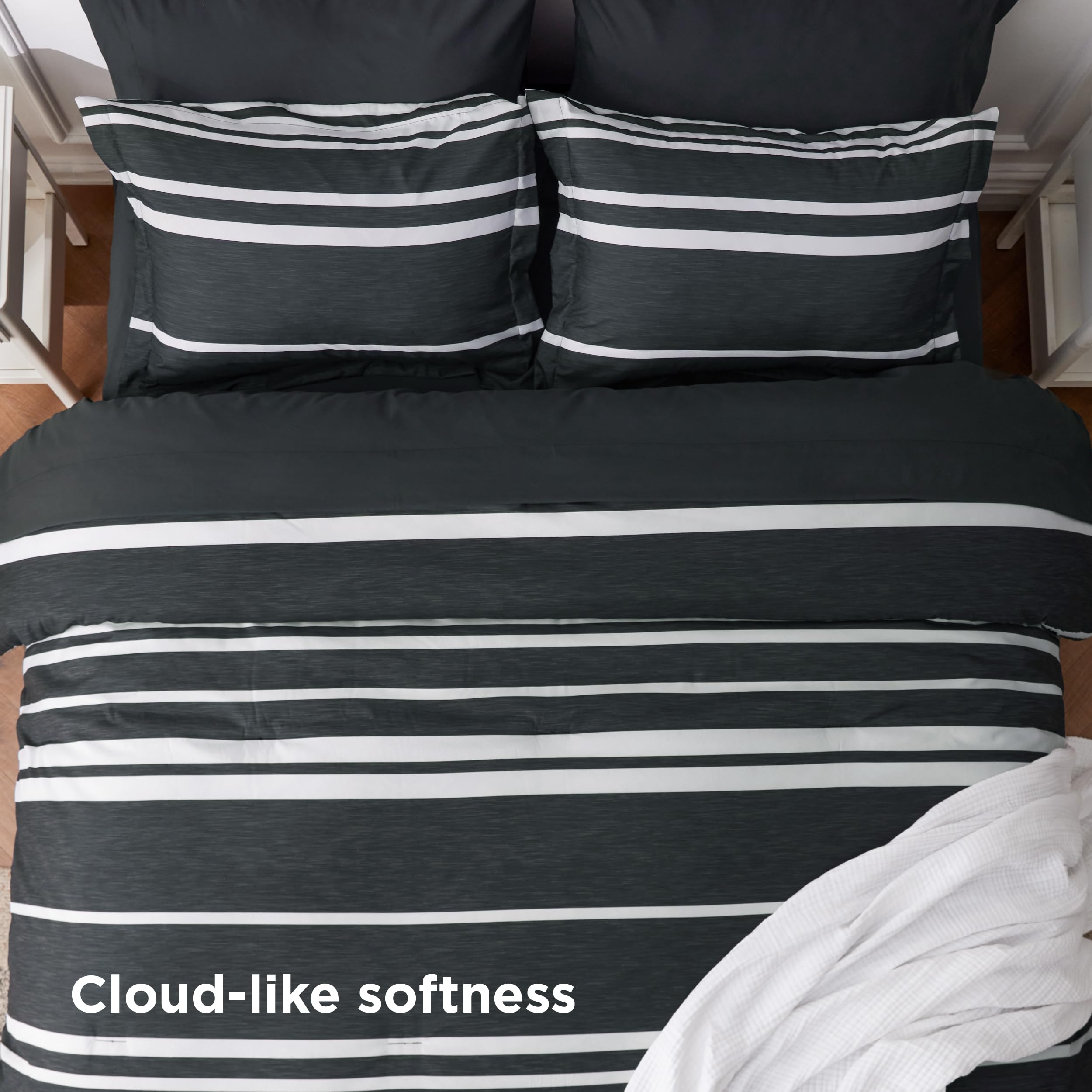 Bedsure comforter with measuring tape showing 90x90 inch coverage for queen beds