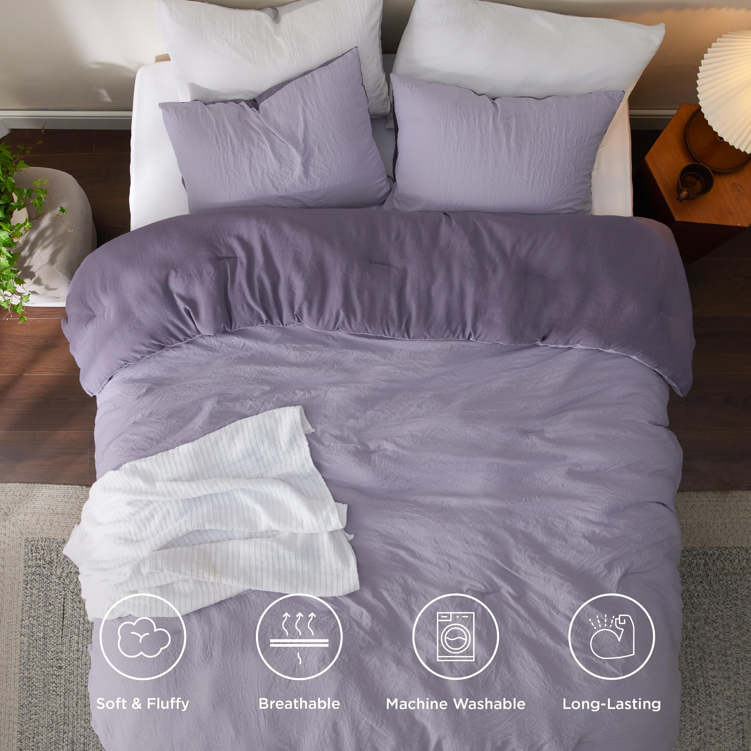 Bedsure full comforter set on a made bed demonstrating finished styling
