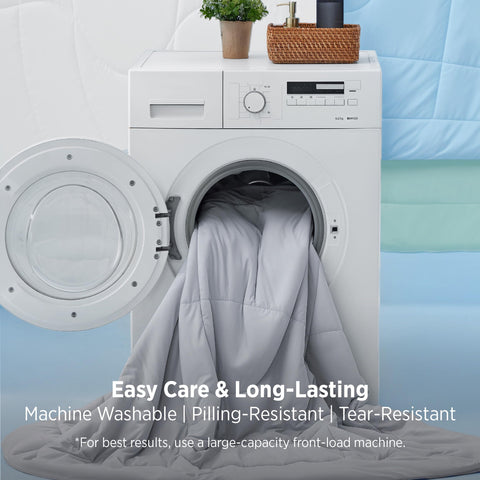 Bedsure comforter pulled open showing breathable fill for temperature control