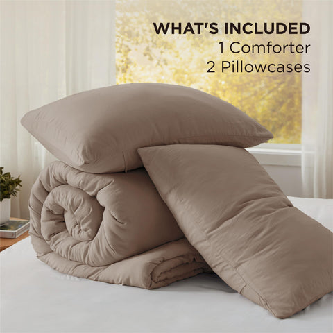 Bedsure comforter next to ruler showing 104x90 inch king size for scale