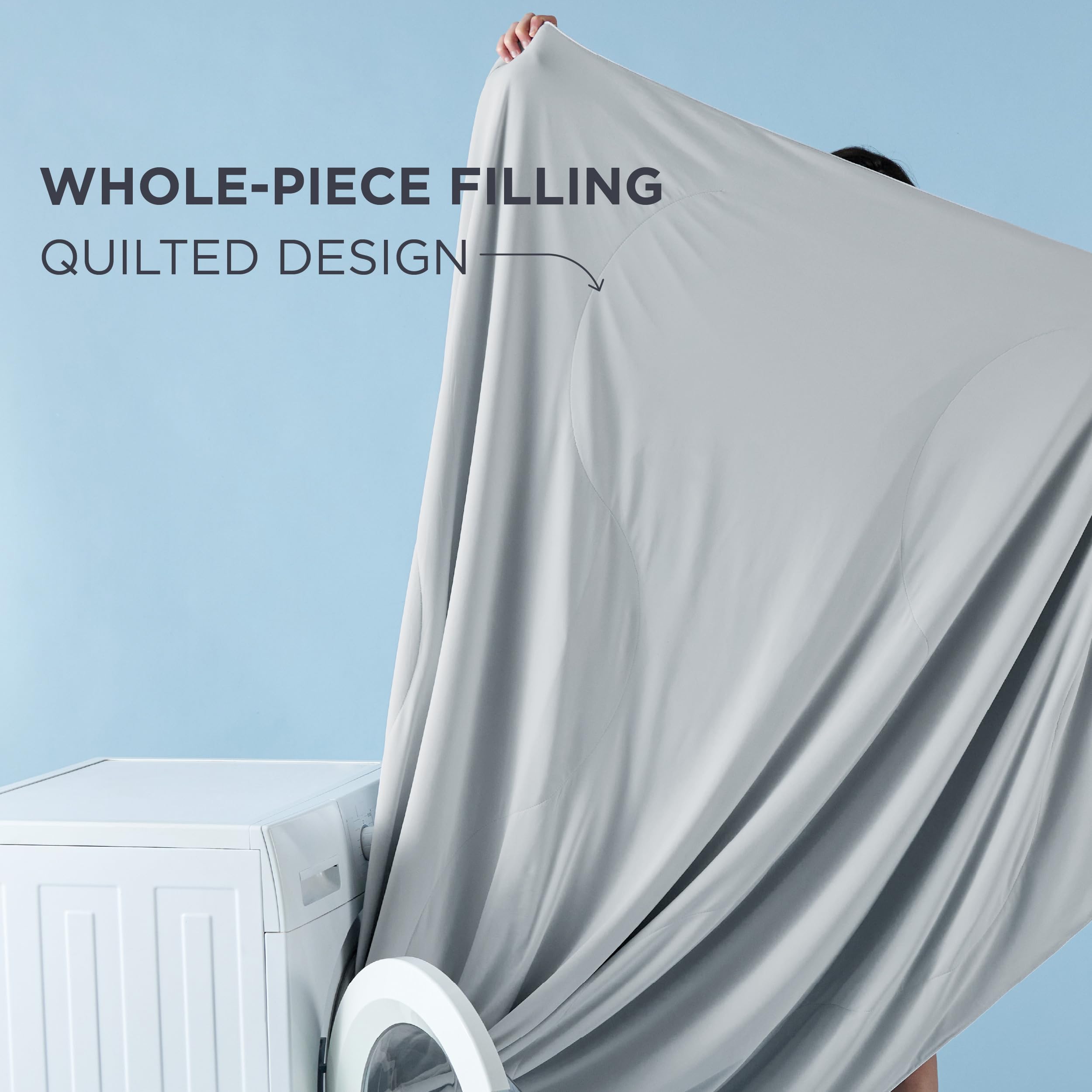 Bedsure comforter size comparison on bed showing generous 108x90 scale