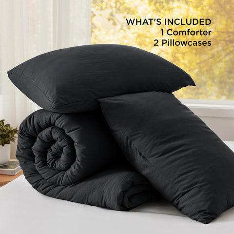 Bedsure comforter size scale on king bed showing full 104x90 fit and coverage