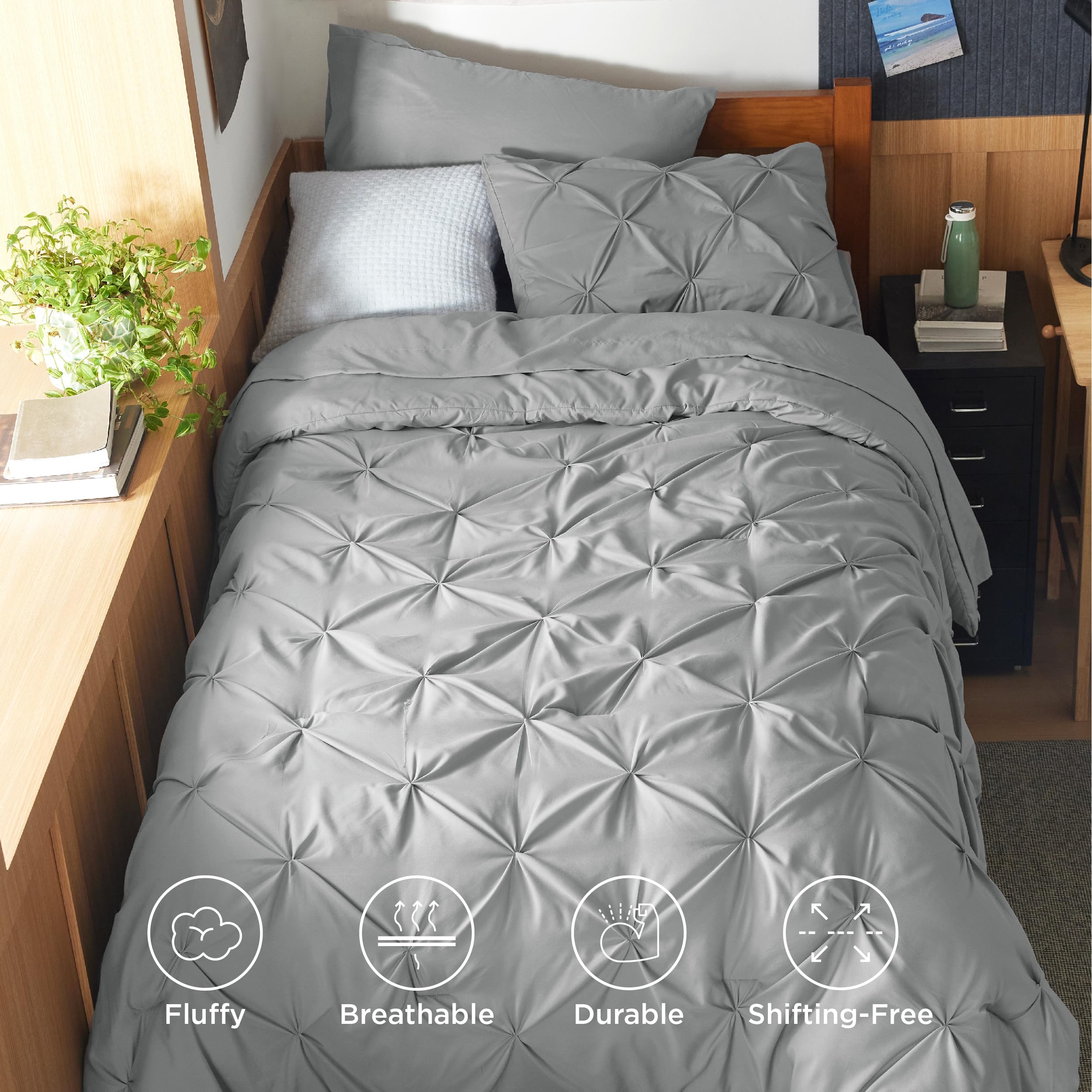 Bedsure comforter corner with pinch-pleat stitching for durable finish