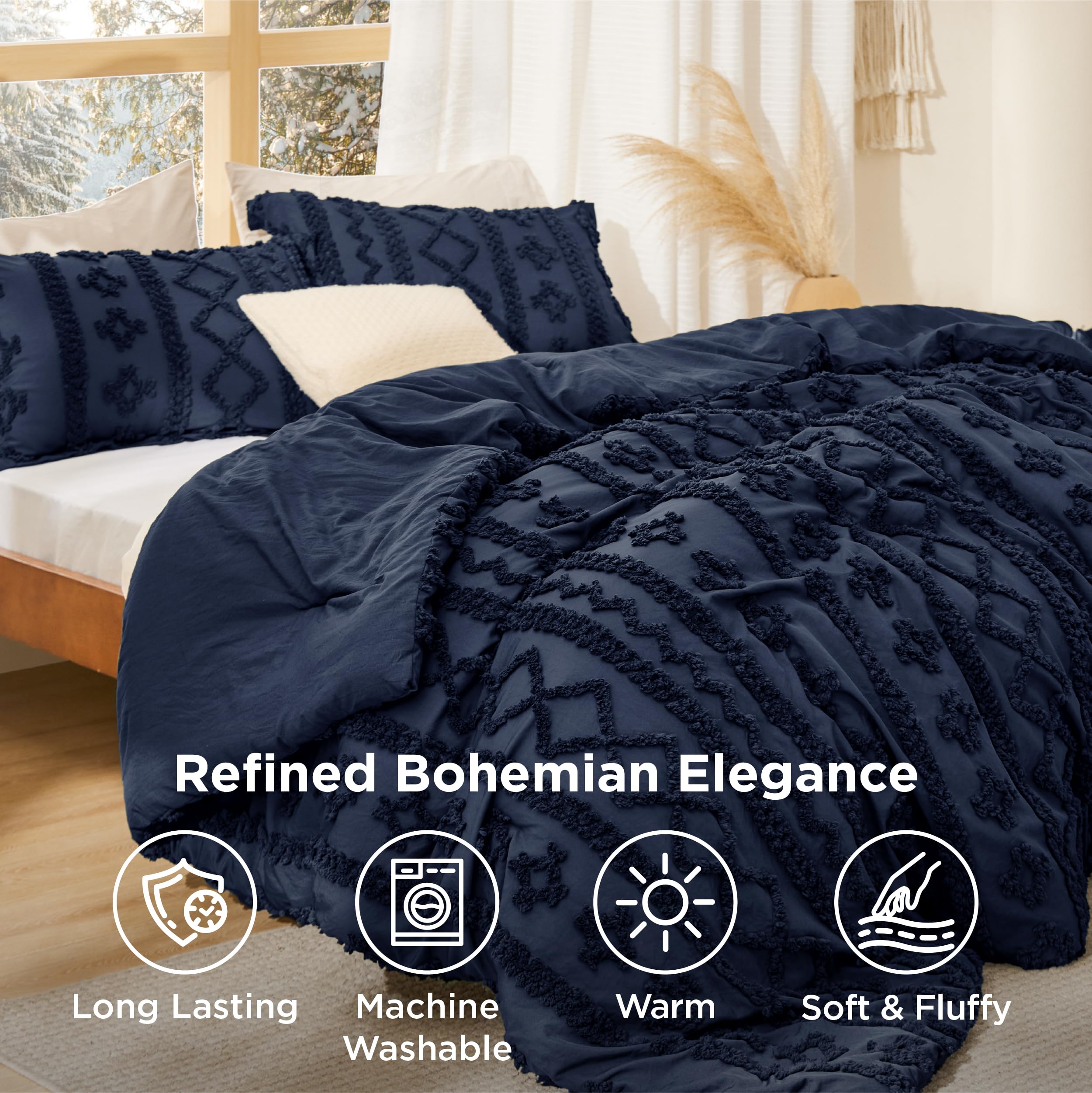 Bedsure comforter edge showing GentleSoft™ jacquard texture and soft touch benefit