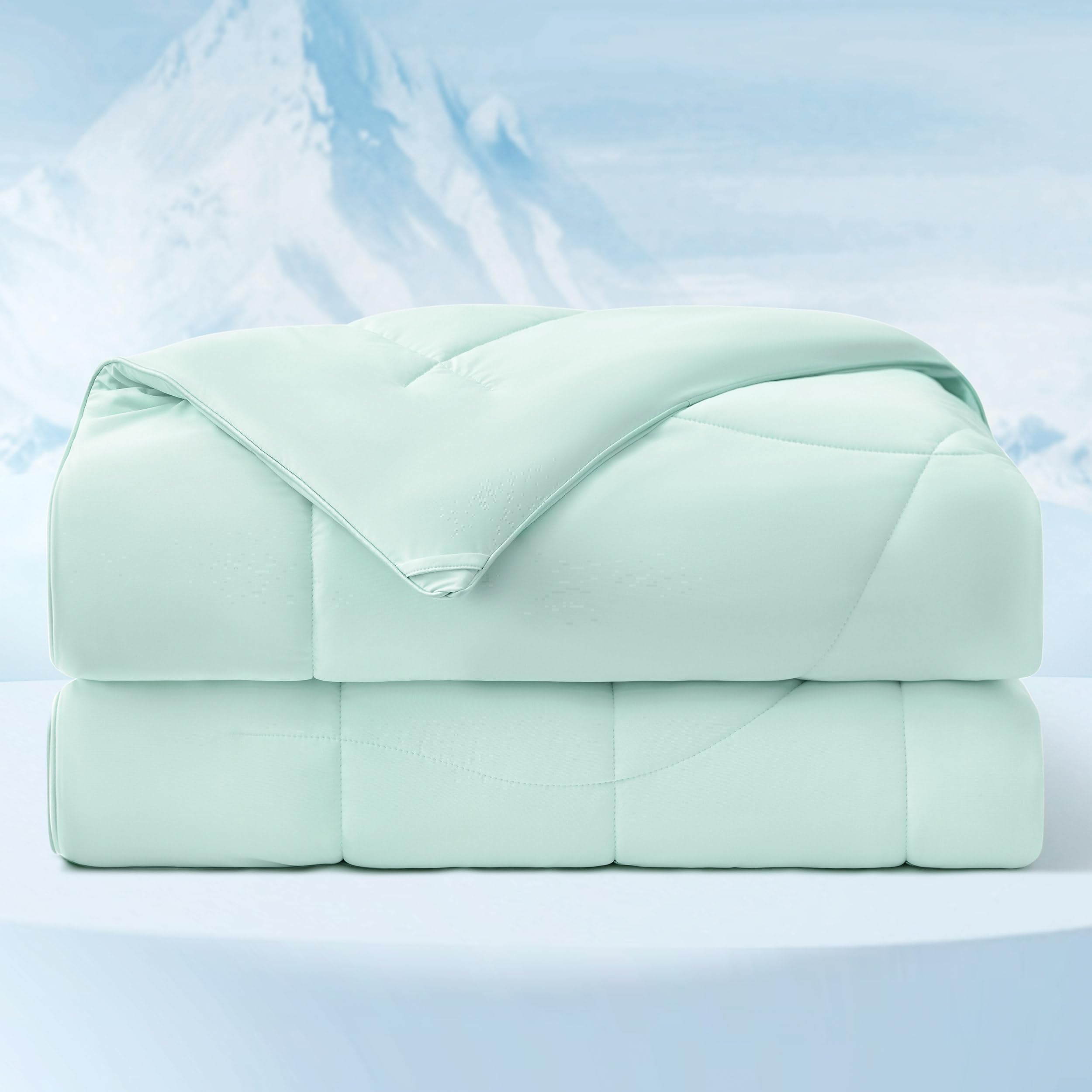 Bedsure cooling comforter front view showing neat drape and cool look