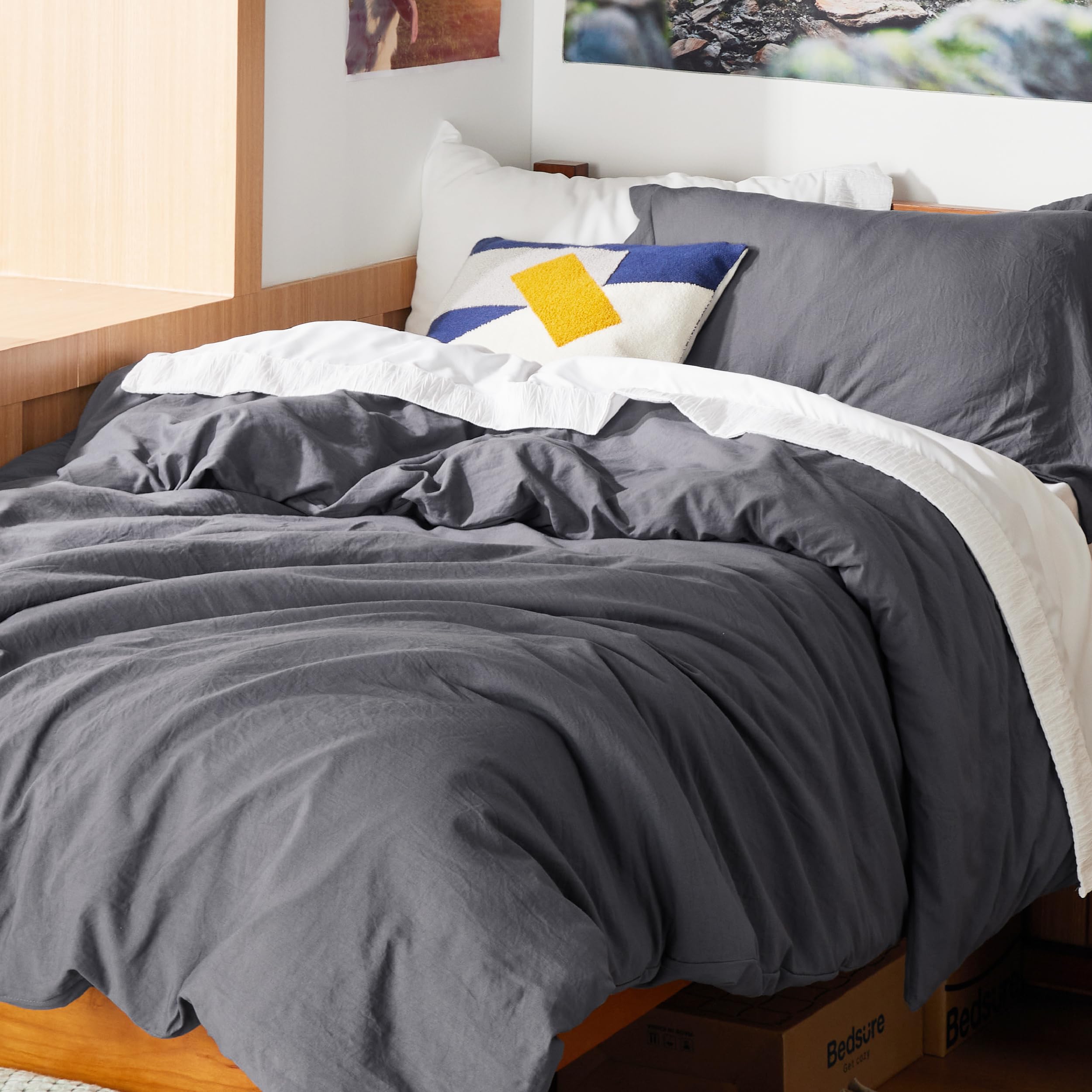 Bedsure interior corner ties shown preventing comforter bunching