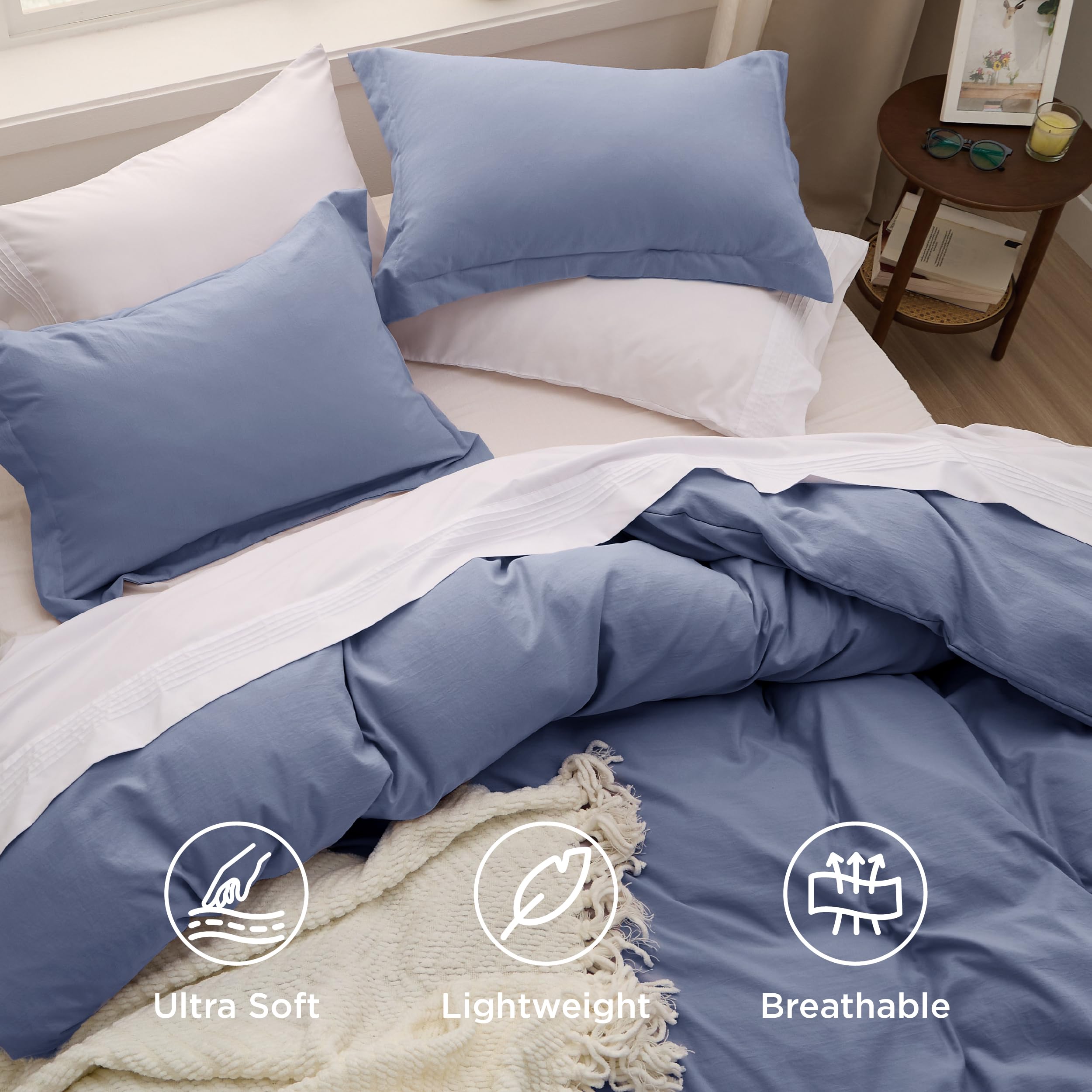 Bedsure interior corner ties visible inside cover demonstrating secure fit and reduced filling bunching