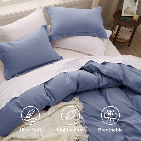 Bedsure interior corner ties visible inside cover demonstrating secure fit and reduced filling bunching