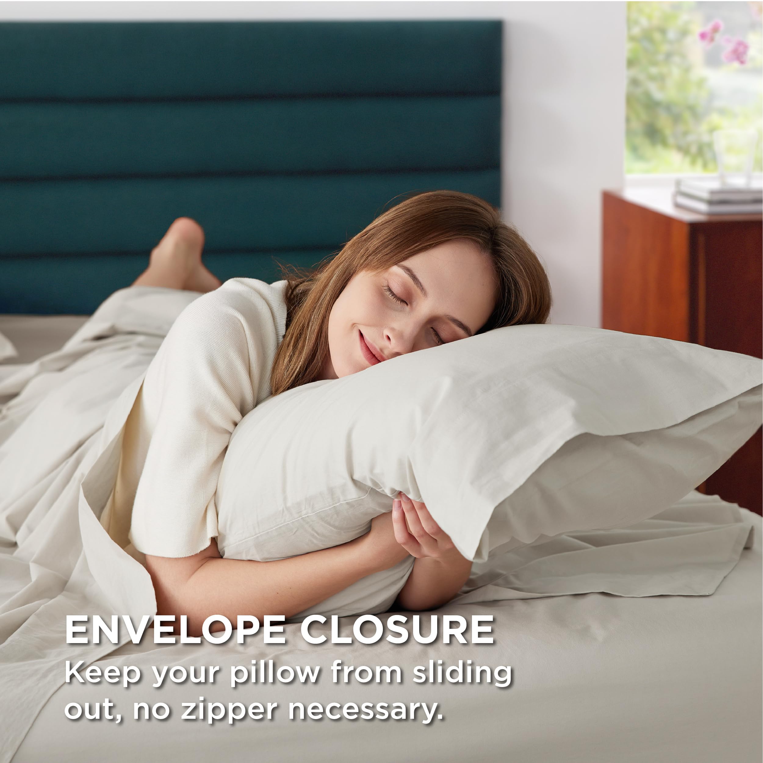 Bedsure cotton percale fabric texture close-up highlighting breathable crisp feel