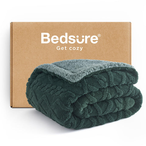Bedsure dark green blanket front view showing cozy styling benefit
