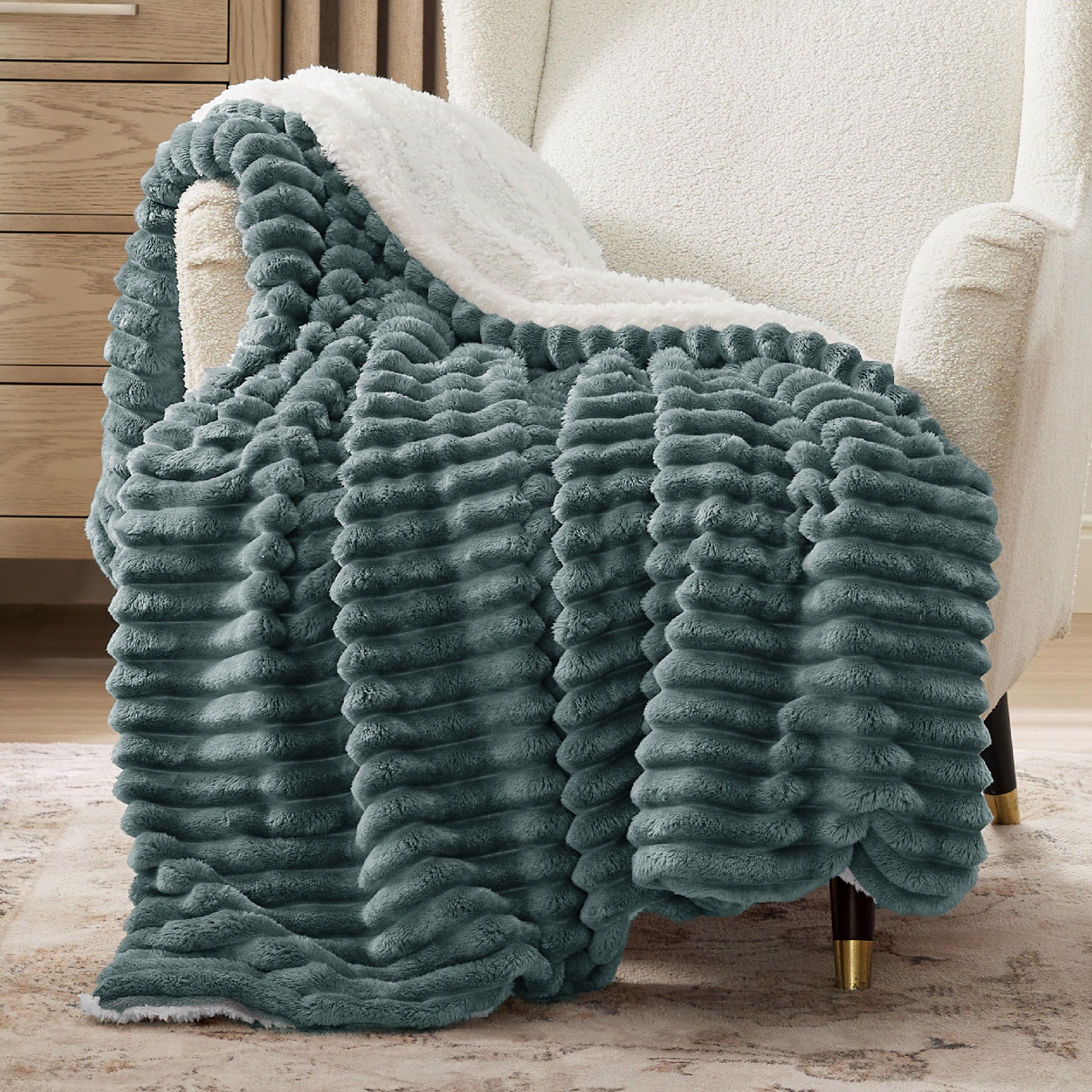 Bedsure dark green throw folded showing plush front and polished look for cozy decor