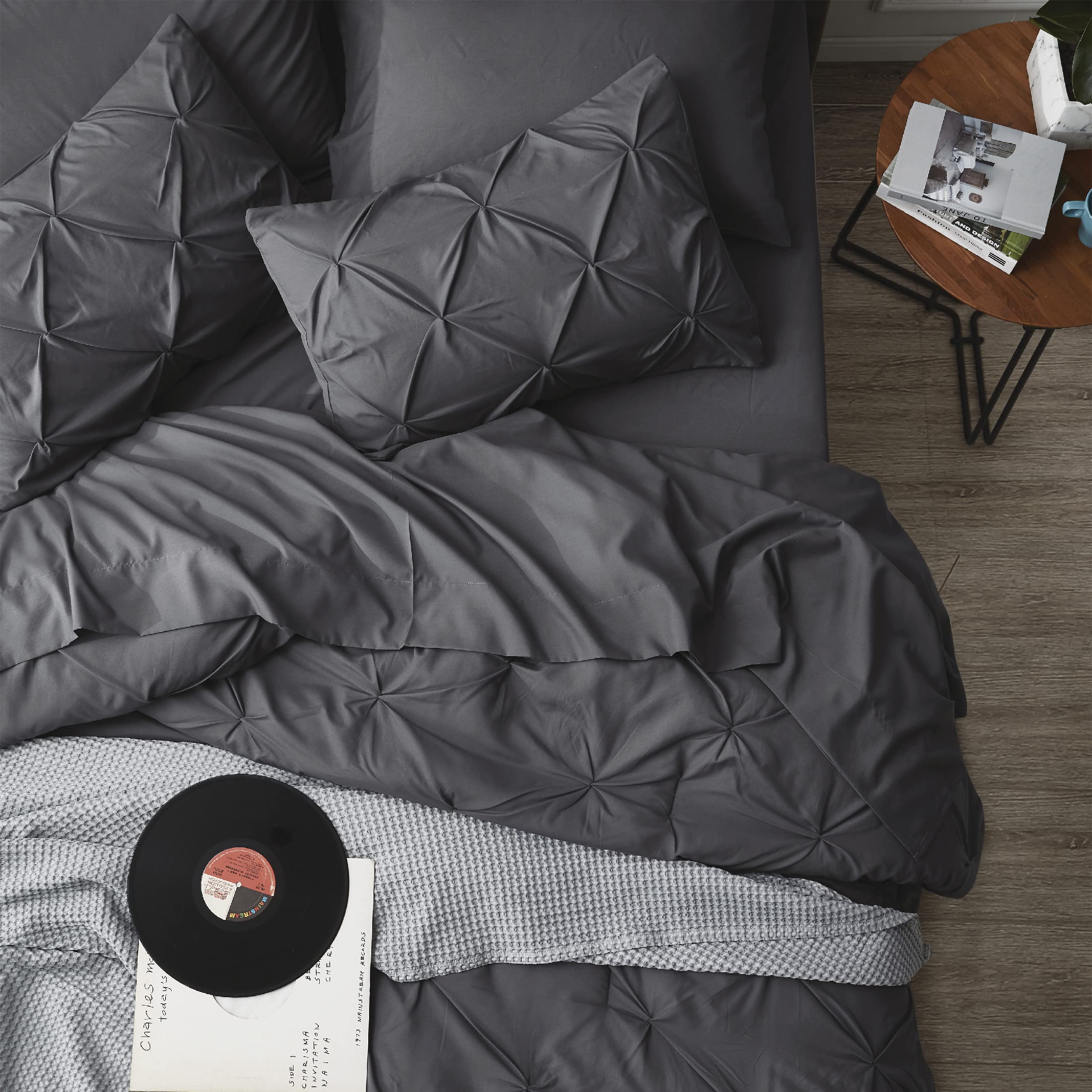Bedsure styled bedroom scene displaying dark grey set elevating room decor