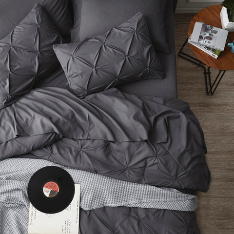 Bedsure styled bedroom scene displaying dark grey set elevating room decor