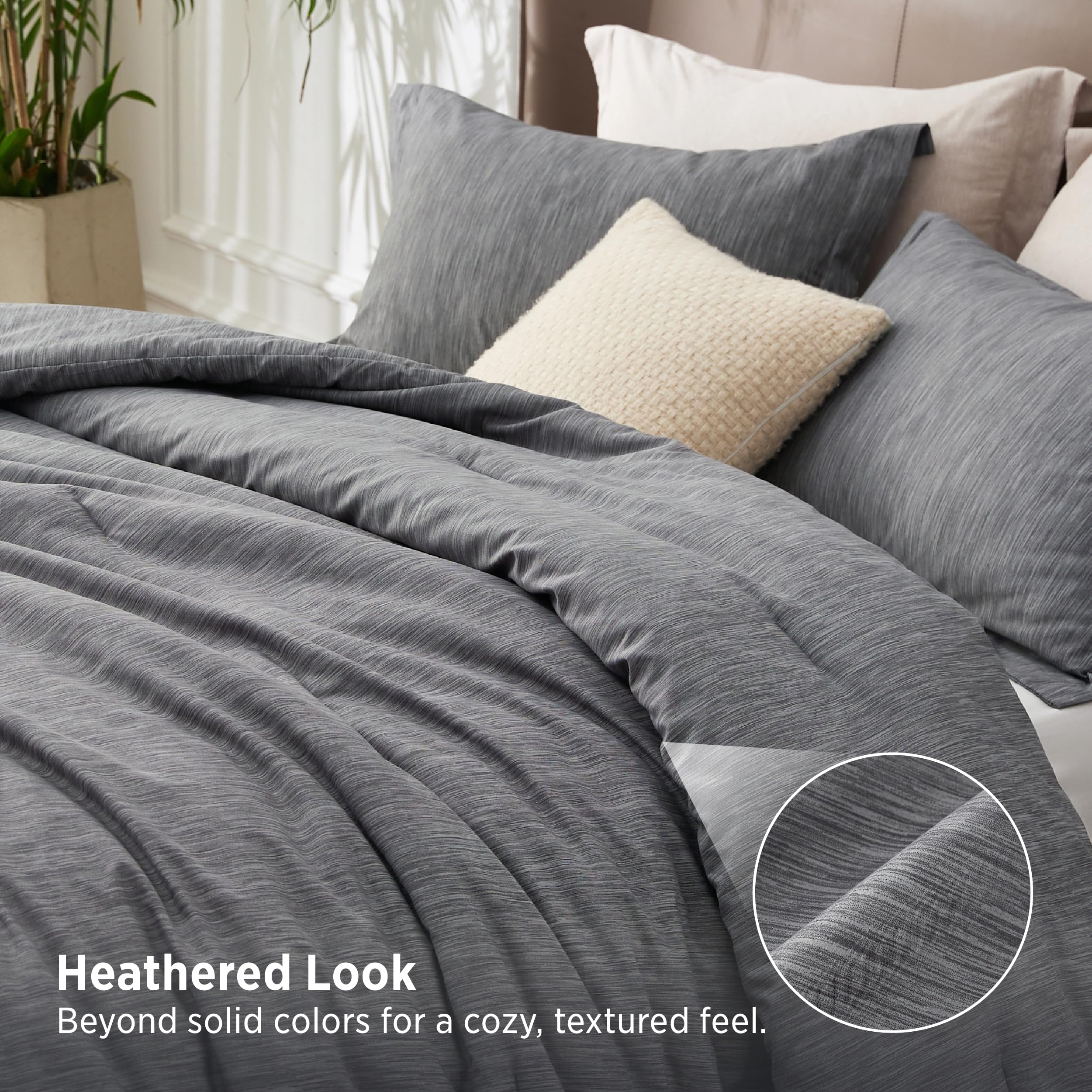 Bedsure dark grey pillow shams detail displaying matching flange and finish