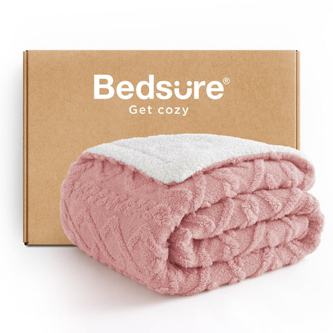 Bedsure dark pink blanket front view showing plush warmth and color