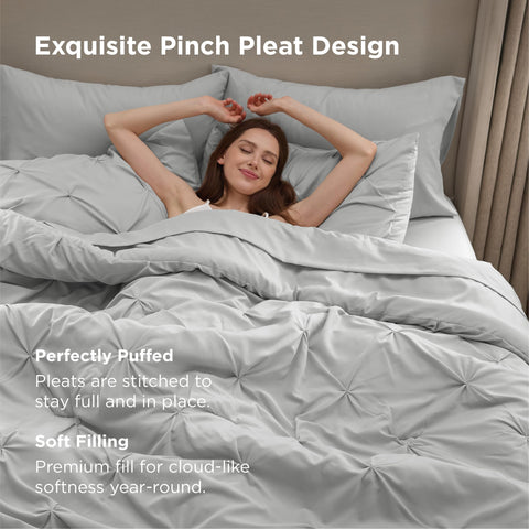 Bedsure detailed shot of pinch-pleat decorative shams emphasizing tailored pattern