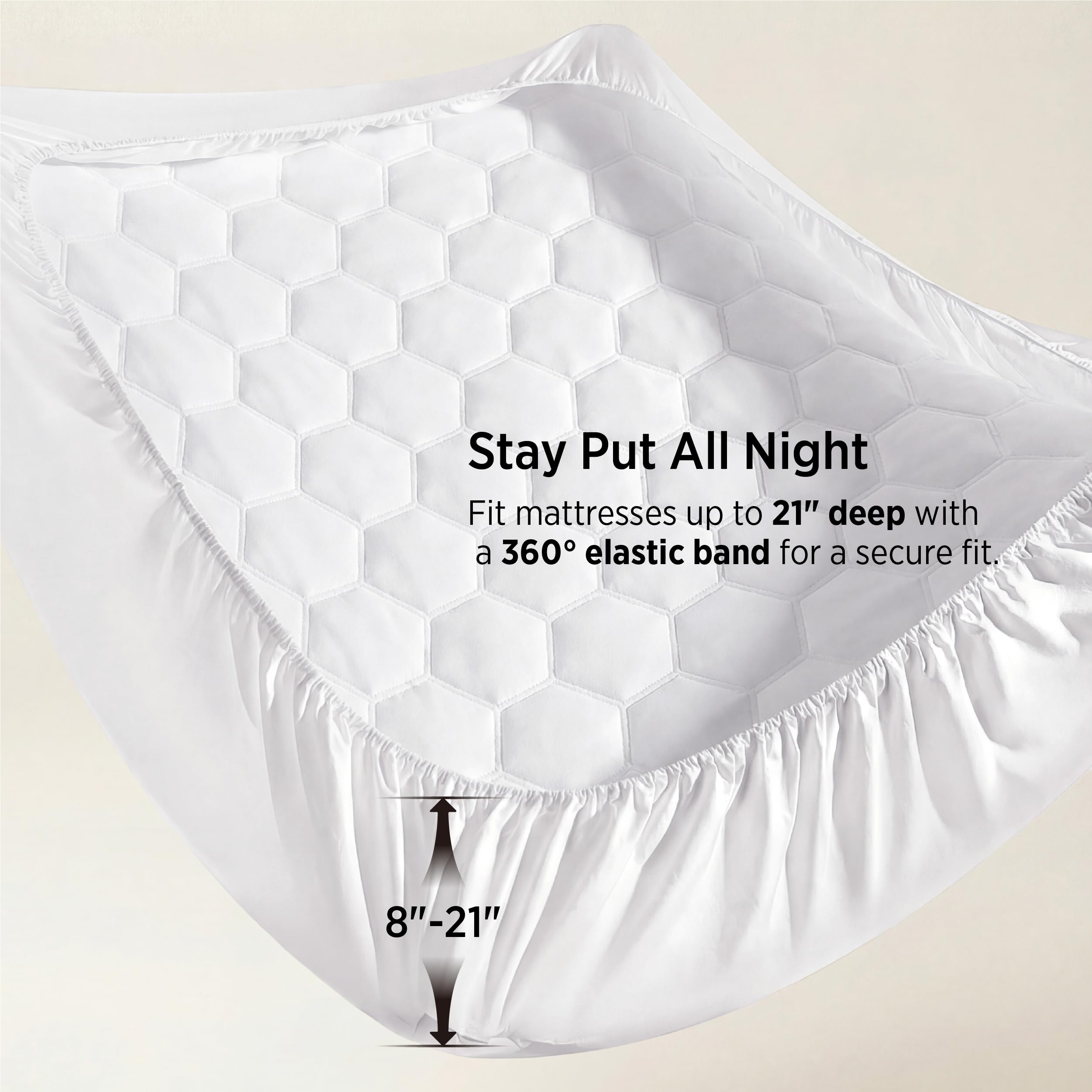 Bedsure deep pocket elastic detail demonstrating secure 8–21" fit
