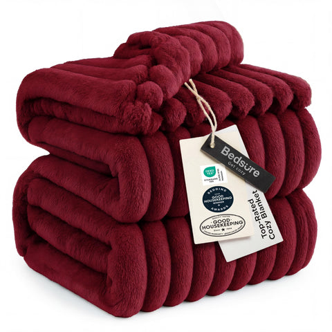 Bedsure blanket front view showing deep red color and generous size for visual appeal