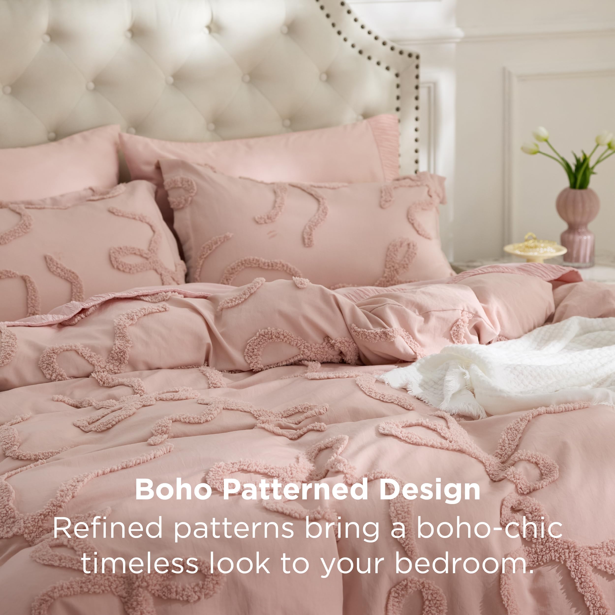 Bedsure detail of tufted butterfly-bow embroidery showing delicate decorative quality