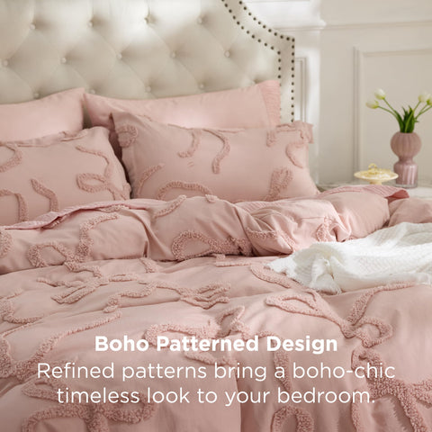 Bedsure detail of tufted butterfly-bow embroidery showing delicate decorative quality