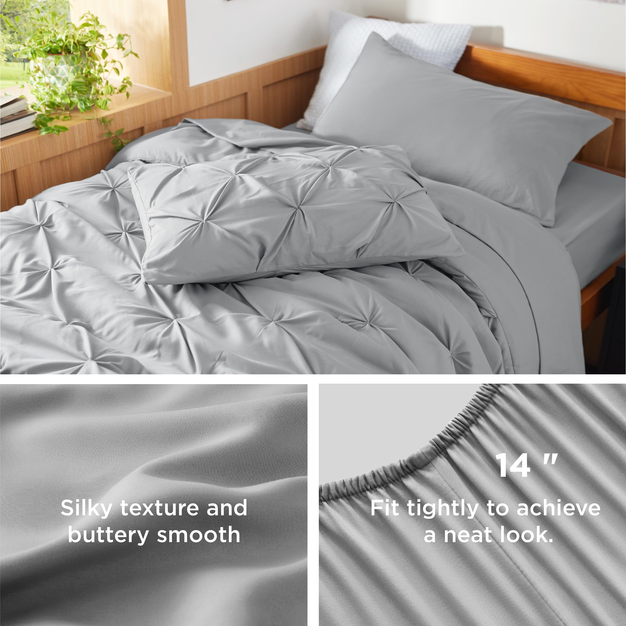 Bedsure styled dorm room setting demonstrating compact, cozy upgrade