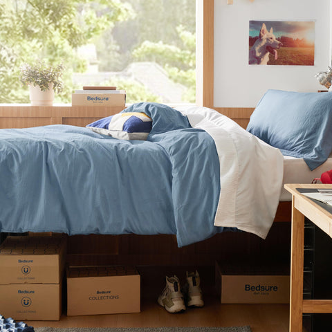 Bedsure duvet draped on twin bed showing relaxed fit and stylish bedroom upgrade benefit