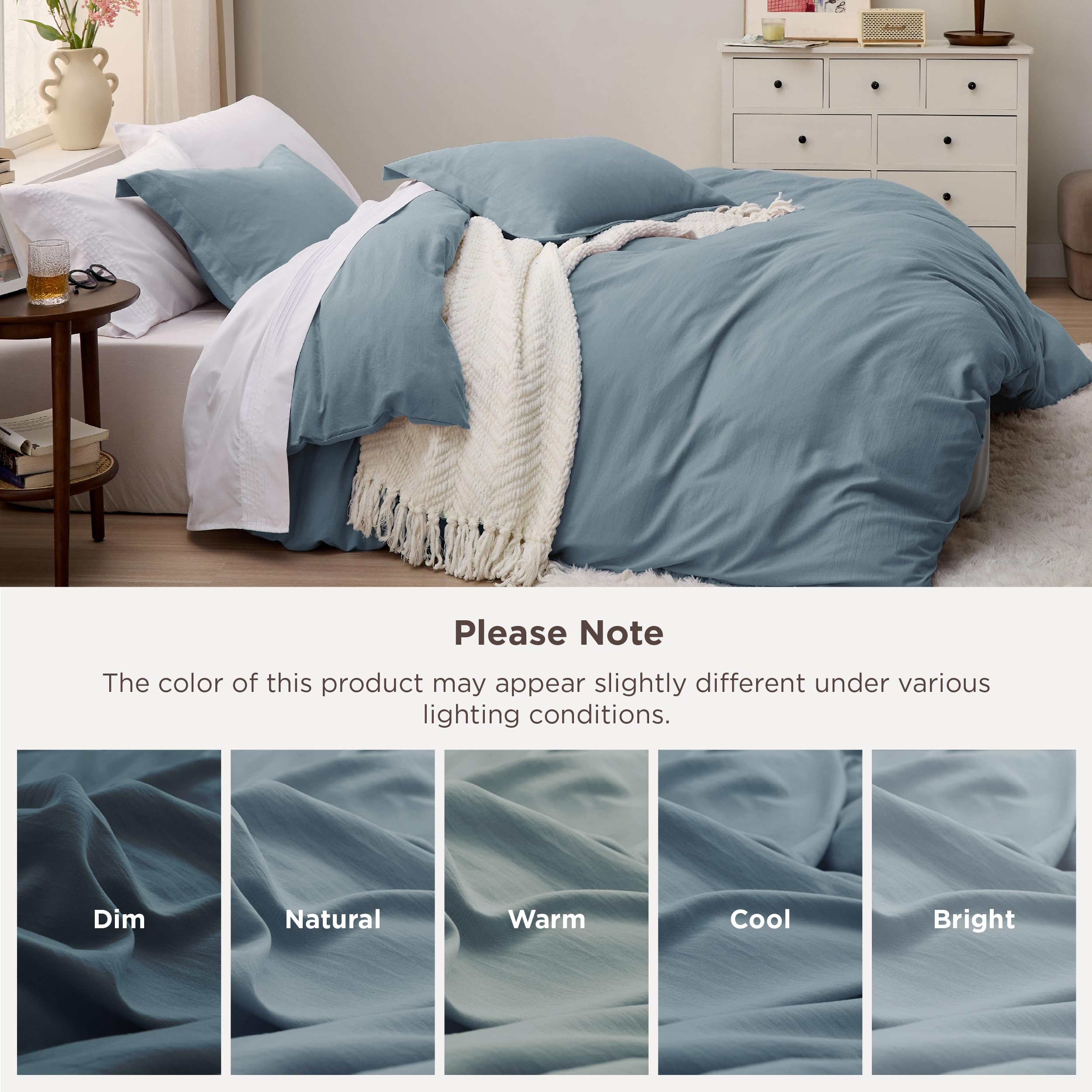 Bedsure full bed made with duvet cover showing styling and calm bedroom benefit