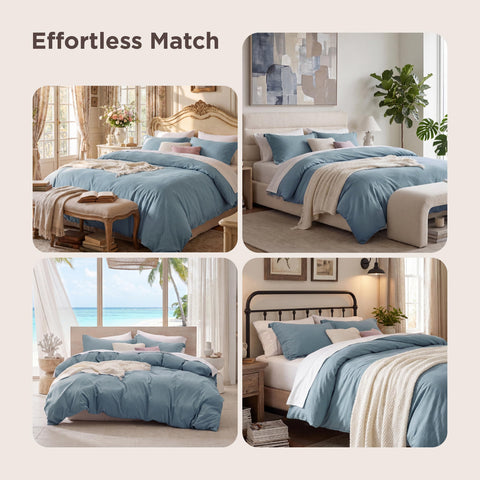 Bedsure styled bedroom scene showing dusty blue set creating soothing ambiance