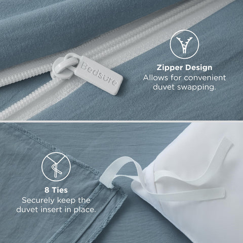 Bedsure duvet cover with measuring tape showing king dimensions and sizing benefit